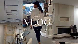 DIY ELECTRIC FIREPLACE BUILD OUT  NEW HOUSE UPDATE  LIVING ROOM FURNITURES SHOPPING  MORE [upl. by Bois877]