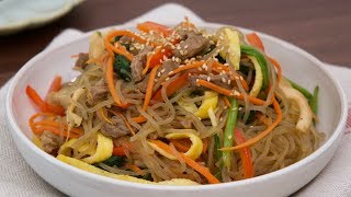 Easy Japchae Recipe Stirfried Sweet Potato Noodles  glutenfree  low fodmap japchae  저포드맵 잡채 [upl. by Eyanaj]