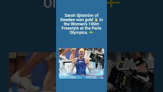 Sarah Sjöström of Sweden won gold in the Womens 100m Freestyle at the Paris Olympics olympics2024 [upl. by Floro]