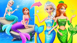 Elsa and Anna Become Mermaids  30 Frozen DIYs [upl. by Larcher300]