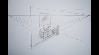 how to draw in 2 point perspective  wastafel sink washstand [upl. by Allevon]