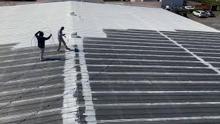 How to Paint a Metal Roof with an Elastomeric Roof Coating System roofrestoration roofcoating [upl. by Rapsac690]