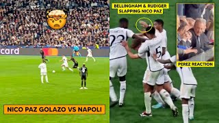 🤯 Real Madrid fans and Perez Crazy Reaction to Nico Paz Golazo vs Napoli [upl. by Saval458]