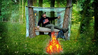 Bushcraft for beginners Solo Camping Shelter from wind and storm Steak and toast on the campfire [upl. by Hess]