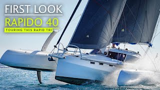 Cfoils on a fast cruising carbon trimaran This looks rapid  Rapido 40 tour  Yachting World [upl. by Emlen527]