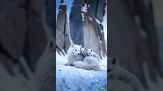 Snow White Arctic Fox With Her Tiny Baby Foxes  You Must see their Little Cuddles In Winterland [upl. by Ynnaj953]