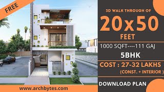 2050 House Design 3D  1000 Sqft  111 Gaj  5 BHK  Modern Design  Terrace Garden  6x15 Meters [upl. by Christoph]