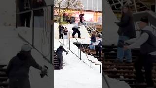 Snowboarder BREAKS board on a HUGE rail Dillon Henricksen snowboard fail snow [upl. by Yleek636]