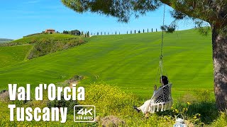 🇮🇹 Tuscany Walking tour in the pictureperfect landscapes in Val dOrcia Spring  ASMR [upl. by Aniryt]