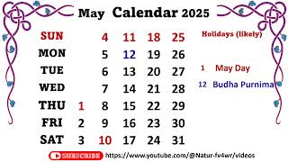 May Calendar 2025 maycalender2025 [upl. by Ellehcsar920]