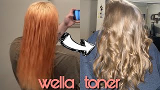 TONING ORANGE HAIR WITH WELLA T14 amp 050  Sara Lynn [upl. by Yddub]