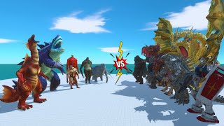 Sharkjira x Titanosaurus Team VS King Ghidorah x Destoroyah Team  Animal Revolt Battle Simulator [upl. by Terchie]