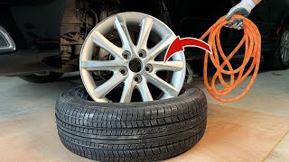 Easy Way to Change a Car Tire At Home With Just A Rope [upl. by Niwri630]