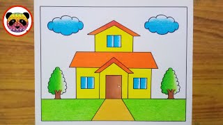 House Drawing  How to Draw House Easy Step By Step  House Scenery Drawing  Chitra  Drawing [upl. by Nihi]