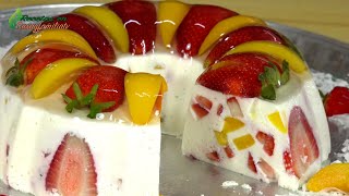 Postre GELATINA CON LECHE CONDENSADA y YOGURT NATURAL con FRESAS  Recetas En Casayfamiliatv [upl. by Yettie]