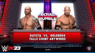 WWE 2K23  Batista vs Goldberg  Falls Count Anywhere Match  PS5 4K [upl. by Rew]