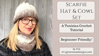 How to Crochet Tunisian Knit Hat amp Cow l quotScarfie Hat and Cowl Setquot Video Tutorial [upl. by Nraa]