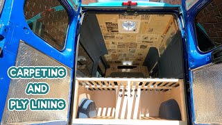 PLY LINING and 4WAY STRETCH CARPETING a campervan LIKE A PRO  DIY Budget Campervan Conversion [upl. by Camila821]