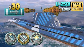 Submarine U2501 Top performance behind enemy lines  World of Warships [upl. by Mell625]