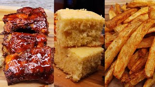 Fall off The Bone BBQ Ribs Corn Bread Homemade French Fries  Quick Weeknight Dinner Idea [upl. by Dong539]