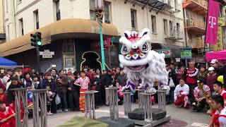 San Francisco Chinatown Street Fair Leung’s White Crane Lion Dance Jong Performance 2019 [upl. by Tortosa]