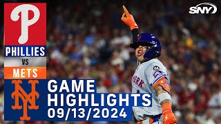 Mets vs Phillies 9132024  NY Mets Highlights  SNY [upl. by Barabbas521]