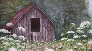 Rustic Barn in Wildflowers Landscape Acrylic Painting Tutorial LIVE [upl. by Pussej187]