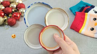 VERY Beautiful  Christmas decoration idea with Jar lids  Genius recycling crafts  DIY hacks [upl. by Rennoc]