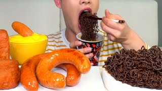 ASMR MUKBANG Ghost pepper Noodles Sausage Spam amp Cheddar Sauce [upl. by Kred]