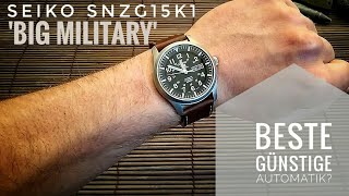 Seiko 5 SNZG15 Big Military  großartige Low Budget Automatikuhr [upl. by Akinam]