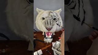 Painting a snarling white tiger head🐯 [upl. by Ilatfan]