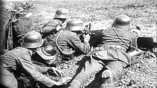 German soldiers fire machine guns and advance from their trenches in World War I HD Stock Footage [upl. by Eerbua]