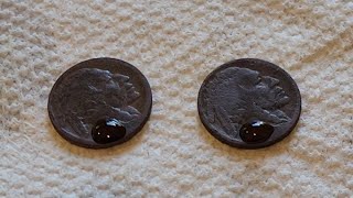 Trying NicaDate ferric chloride on two dateless Buffalo Nickels found metal detecting [upl. by Sixla]