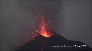 Krakatau volcano in continous eruption 5th August 2018  4K Resolution [upl. by Bekelja]