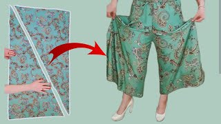 Very Easy how to Cutting and Trousers Stitching  Palazzo Skirt Pants Tutorial with Cutout Detail [upl. by Zeus246]