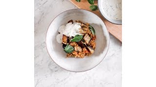 Ottolenghis Bulgur With Tomato Aubergine and Lemon Yoghurt [upl. by Baskett899]