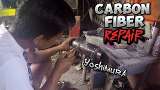 CARBON FIBER MUFFLER REPAIR yoshimura part 1 [upl. by Aliahkim]