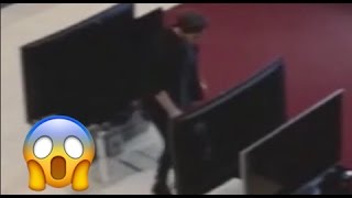 Clumsy guy accidentally knocks over FOUR new 7000 TVs [upl. by Tnaryb559]