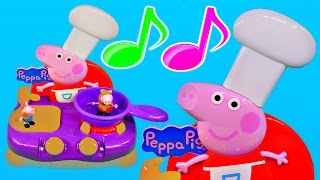 Peppa Pig Sing Along Kitchen Play Doh Muddy Puddles Cooking Playset Peppas Song and Dance Toys [upl. by Onairotciv]