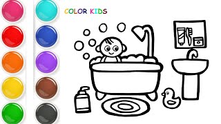 COMO DIBUJAR PINTAR Y COLOREAR IMAGEN DE BEBÉ EN LA DUCHA 🧼💦🚰🚽🌈DIBUJOS PARA NIÑOS VideosParaNiños [upl. by Calloway]