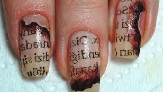 How to Burned Newspaper nail art  Маникюр Газетный принт на ногтях [upl. by Eniamrahs743]