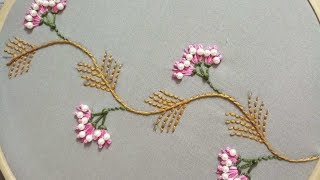 Hand embroidery design of a creeper plant with pistil stitch and plastic pearls [upl. by Whittaker]