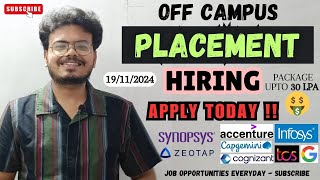 PlacementsJob Opportunities for Freshers at MNCs Synopsys amp Startups Upto 30LPA🤑 18112024 [upl. by Ariat607]