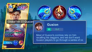 GUSION BEST BUILD AND EMBLEM AFTER BUFF  Auto Win💯 [upl. by Sitof]