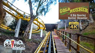 December 2022 Gold Rusher Roller Coaster On Ride Front Seat 4K POV Six Flags Magic Mountain [upl. by Nosahc725]