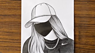 Girl with mask drawing  How to draw a girl wearing a hat  Pencil sketch for beginners  Drawing [upl. by Nadnal]