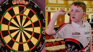 11 Year Old Darts Wonderkid Finishes a 156 On Masters Stage [upl. by Ollehto]