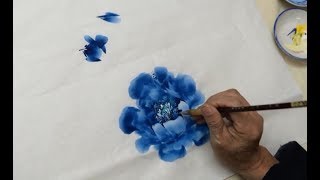 Chinese Blue Peony Painting [upl. by Hume]