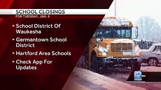 Closings and delays in SE Wisconsin for Tuesday [upl. by Barbara]