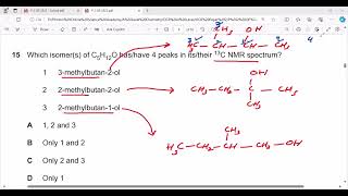 Which isomers of C5H12O hashave 4 peaks in itstheir 13C NMR spectrumcarbon 13 NMR Saad Anwar [upl. by Nanoc]